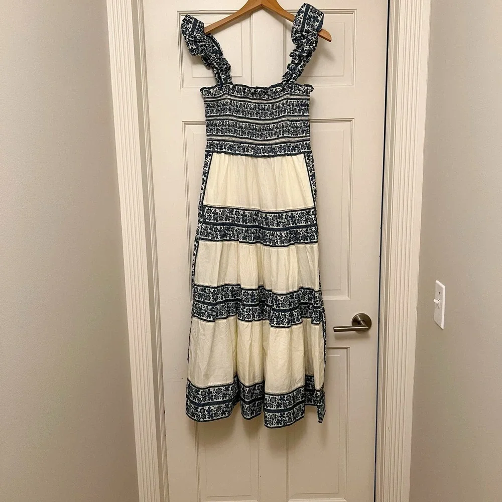 SEA New York Smocked Cream and Navy Dress - Picture 9 of 11
